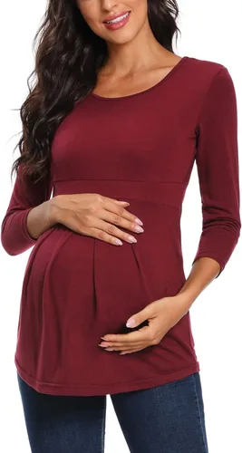 Glampunch - Blusas de maternidad para mujer, manga corta y 34, cuello redondo, plisada al frente, tipo túnica, péplum, para embarazo