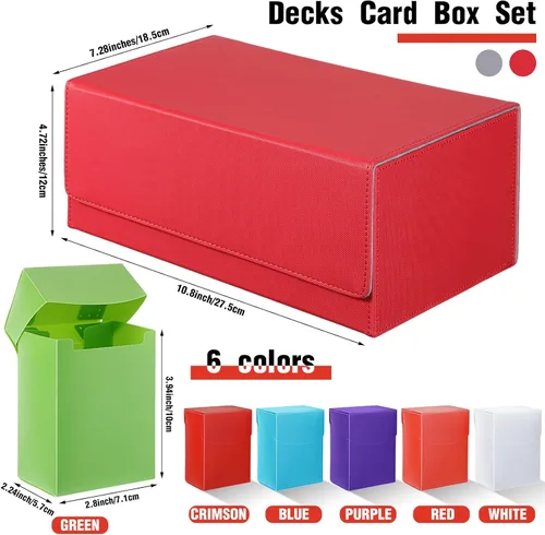 Miniatura 2 de Yexiya 7 cajas de cartas de cubierta, 1 funda de almacenamiento de cuero con 6 cajas de almacenamiento de plástico para jugar Mtg Tcg (rojo, gris)
