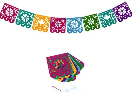 Miniatura 14 de Cartel de Picado de fieltro de cabello mexicano,Fiesta mexicana Fiesta Fieltro Banners,Decoración Día De Los Muertos Suministros para Fiesta Bandera