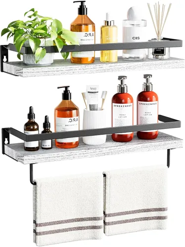 Miniatura 10 de AMADA HOMEFURNISHING AMFS01B - Estantes de baño con toallero, estantes flotantes, estantes de pared para baño/sala de estar/cocina/dormitorio