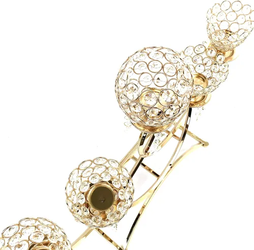 Miniatura 6 de Allgala Portavelas de cristal brillante de 5 brazos con taza en forma de tulipán para bodas, comedores, fiestas, centros de mesa se adapta a velas