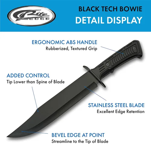 Miniatura 2 de SZCO SUPPLIES Cuchillo de hoja Bowie Black Tech de supervivencia al aire libre de 15" Negro
