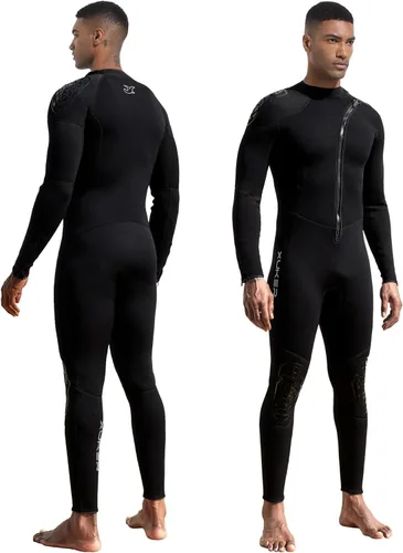 XUKER Traje de neopreno para hombre y mujer, 0.118 pulgadas, con cremallera frontal, cuerpo completo, manga larga, traje de buceo en agua fría para