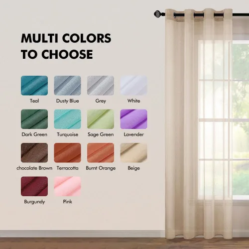 Miniatura 2 de MIULEE 2 paneles de cortinas semitransparentes beige para ventana, elegantes con ojales en la parte superior, cortinas de gasa