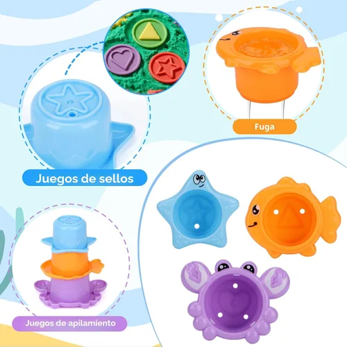 Miniatura 4 de Fajiabao Juguetes de baño para bebés de 1 a 3 años, juguetes de baño sin moho para bañera de 2 a 4 años, juguetes de agua para niñas de 1 año o más