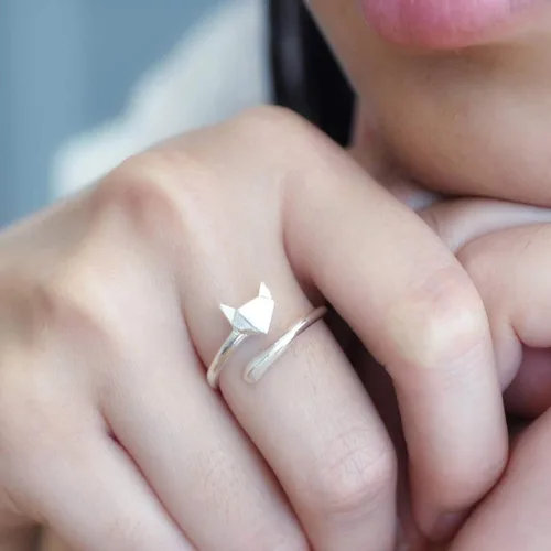 Miniatura 2 de Anillo de pulgar para mujer de plata de ley 925 con forma de zorro bonito anillo ajustable abierto talla 7 a 9 de EE UU Plata de ley plata de ley