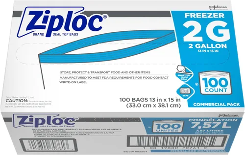 Miniatura 10 de Bolsas congeladoras SC Johnson Professional Ziploc, para organización y almacenamiento de alimentos, con doble cremallera, 2 galones, 100