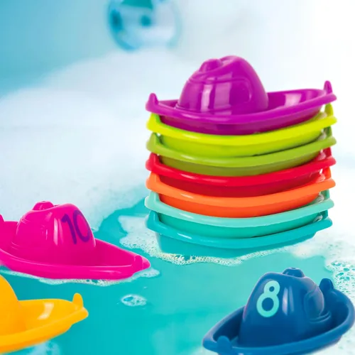 Miniatura 9 de Battat 10 botes de baño apilables - Horario de baño numerado y apilable - Juguetes flotantes para el baño, piscina, playa - Juguetes educativos