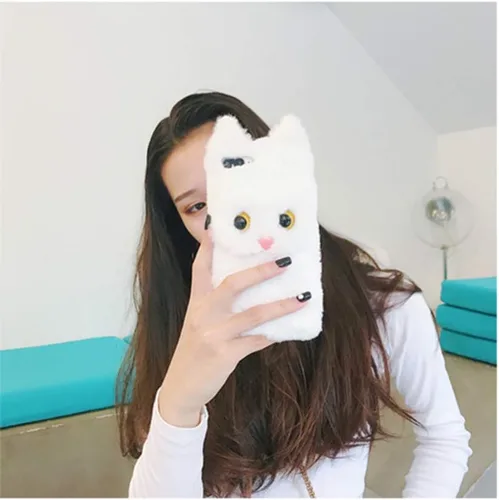 Miniatura 7 de UnnFiko Funda de felpa suave y cálida de invierno compatible con iPhone 6 y 6s, fundas de gato mullido, de piel esponjosa, hechas a mano para niñas