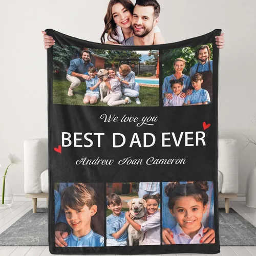 Miniatura 12 de Manta personalizada para el día del padre con collage de fotos, manta personalizada con fotos para papá/abuelo/regalos de hija o hijo, manta