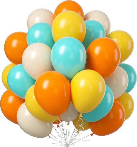 Miniatura 14 de FEYG - Juego de arco de globos, 50 globos de color azul, amarillo y blanco. Globos de látex para cumpleaños, bodas, baby shower, compromiso, Azul