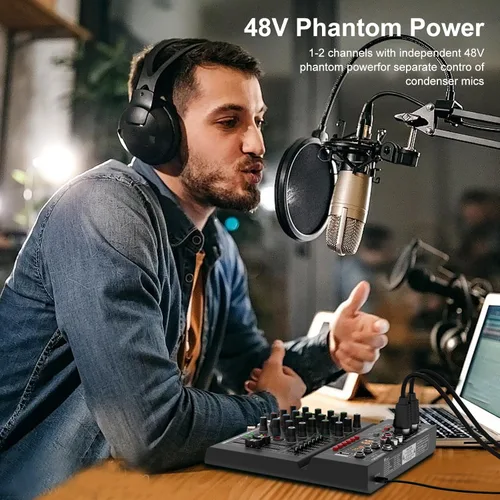 Miniatura 2 de Mezclador de Audio, Mezclador de DJ Profesional, Tablero de Sonido 99 Efectos DSP, Ecualizador de 7 Bandas, Mezclador Digital de 4 Canales, Entrada