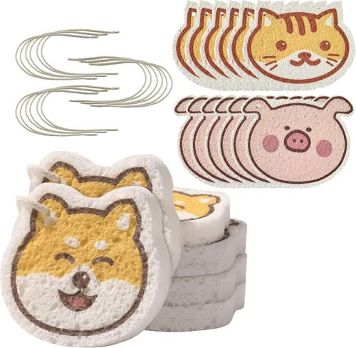 Miniatura 21 de JOYMOOP Esponja de cocina de dibujos animados, esponjas de celulosa para limpieza, esponjas antiarañazos para lavar platos, esponja reutilizable