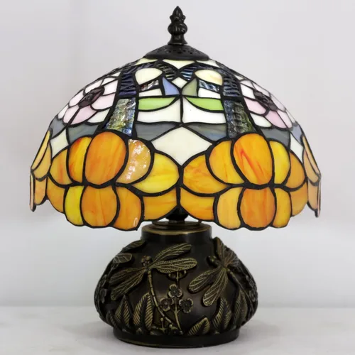 Miniatura 6 de Lámpara de mesa pequeña Tiffany estilo flores naranjas lámpara de escritorio de 10 x 11.5 pulgadas con forma de hongo para oficina, hogar, sala