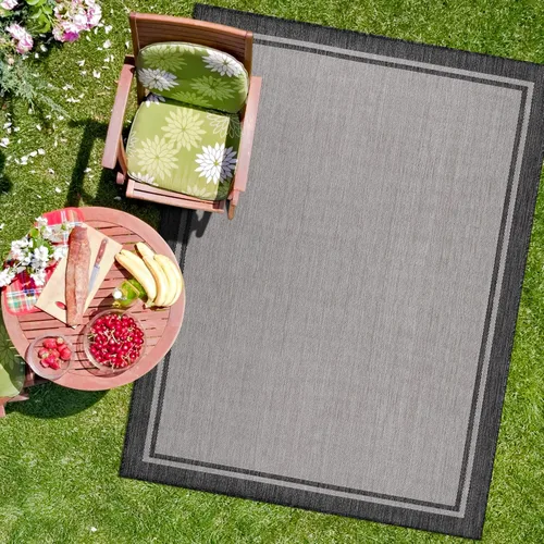 Miniatura 5 de CAMILSON Alfombra para interiores y exteriores, alfombra moderna con borde gris de 6 x 9 pies, para patios interiores y exteriores, alfombras