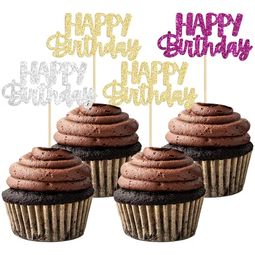 Miniatura 29 de Gyufise 24 piezas Adornos para pastel de cumpleaños con púas brillantes para magdalenas, para celebrar la decoración de pastel de fiesta temática