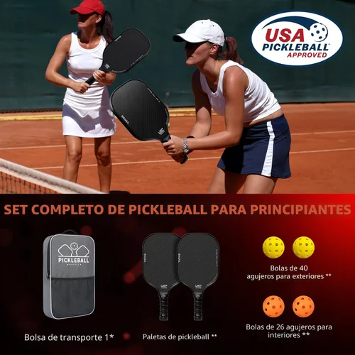 Miniatura 8 de BAGAIL Palas de pickleball aprobadas por USAPA, juego de pickleball de superficie de fibra de vidrio, raquetas ligeras con 4 bolas, 1 bolsa, Negro