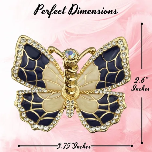 Miniatura 8 de Matashi Organizador de joyas de mariposa chapado en oro con esmalte azul y cristales, elegante soporte para anillos, regalo ideal para ella
