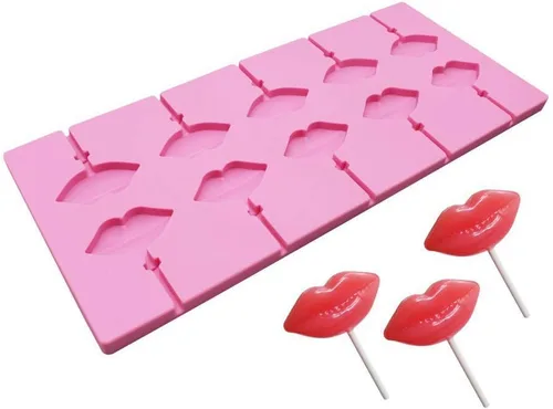 Miniatura 2 de Molde de piruleta de labios rojos con 10 cavidades con 20 palitos para labios sexys, de silicona, chocolate, caramelo duro, para fondant