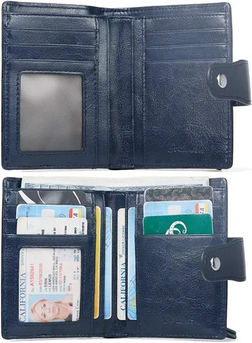 Miniatura 7 de BOSTANTEN - Billetera de cuero para mujer con bloqueo RFID, pequeña, con cremallera, de bolsillo, para tarjetas, con ventana para documento