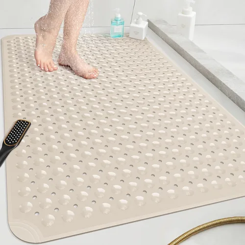 Miniatura 8 de OTHWAY Tapete antideslizante para bañera, 31 x 19 pulgadas, tapete de baño TPE para bañera con orificios de drenaje y ventosas, tapetes
