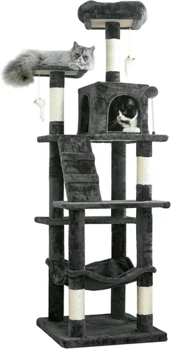Miniatura 29 de MWPO - Árbol para gatos, multiestructura para gatos grandes con postes rascadores de sisal, plataforma acolchada, hamaca y condominio, torre Marrón