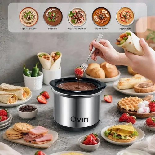 Miniatura 5 de Olla de cocción lenta mini de 0.65 cuartos de galón, olla de fusión para fondue con cacerola de gres apta para lavavajillas, para salsas, guisos