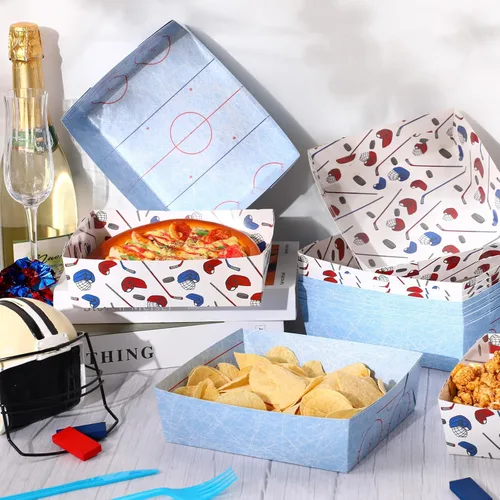 Miniatura 2 de Teling Paquete de 36 suministros para fiestas de hockey grandes de 5 libras, bandejas de platos de hockey de papel, botes de comida y botes