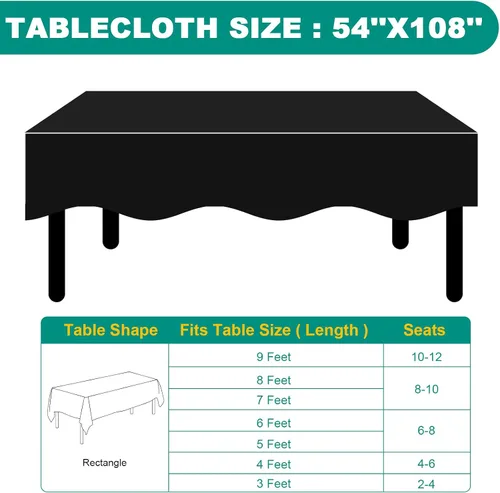 Miniatura 6 de RowinsyDD Paquete de 30 manteles de plástico negro desechables, 54 x 108 pulgadas, manteles de plástico para mesas rectangulares, mantel desechable