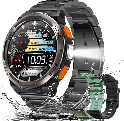 Miniatura 11 de EIGIIS KE5 Military Smart Watch for Men with Flashlight SOS 3ATM Waterproof Watch 530mAh Big Battery 1.45" Rugged Tactical Smartwatch with Compass