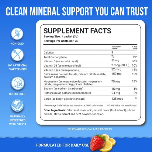 Miniatura 4 de Cal-Mag Vites - Polvo de calcio y magnesio para hombres y mujeres, vitamina K, D, suplemento mineral, bebida calmante natural para aliviar