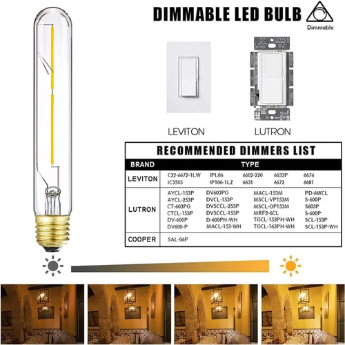 Miniatura 7 de LEOOLS Bombillas LED T9 vintage equivalentes a 40 W, 2700 K blanco cálido, 400 lúmenes, bombillas tubulares Edison regulables de 4 W, vidrio