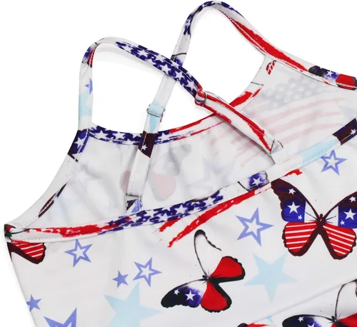 Miniatura 4 de Vestido de verano para niñas con tirantes delgados, vestido patriótico 4 de julio con la bandera americana