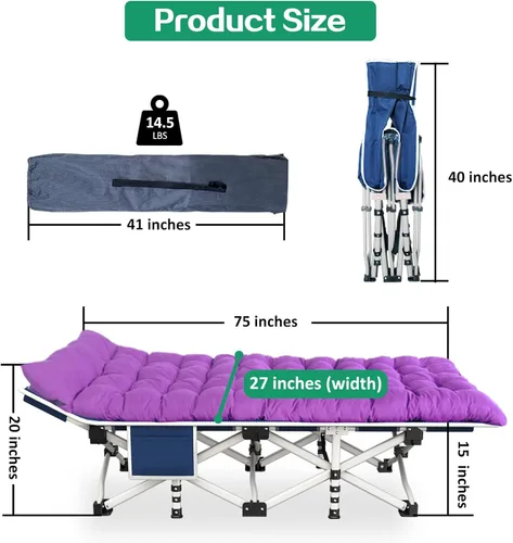 Miniatura 3 de Catre de Camping para Dormir con Colchón Catres para Acampar para Adultos con Almohada Cómoda Cama de Camping Resistente con Bolsa de Transporte