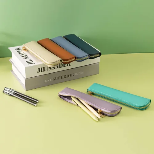 Miniatura 3 de Estuche de lápiz de cuero Sluxa, estuche delgado y suave para bolígrafos, estuche pequeño para lápices para adultos, estuche de lápiz de cuero