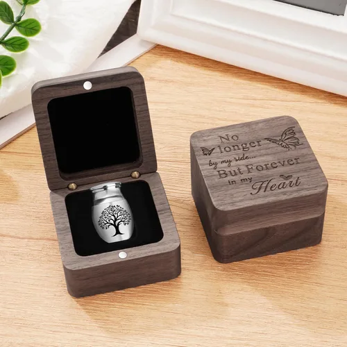 Miniatura 4 de SOITIS Small Urns for Human Ashes Keepsake Stainless Steel Mini Urns for Human Ashes Wooden Box Sharing Tree of Life Ashes Keepsake Cremation Urns