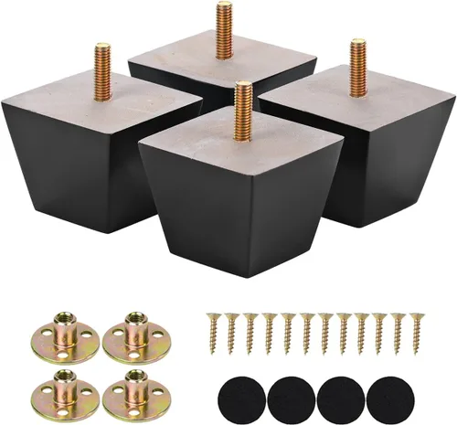 Michanco Patas para muebles de 2 pulgadas, patas cuadradas negras para sofá, patas de repuesto de madera, juego de 4 patas para tocador otomano