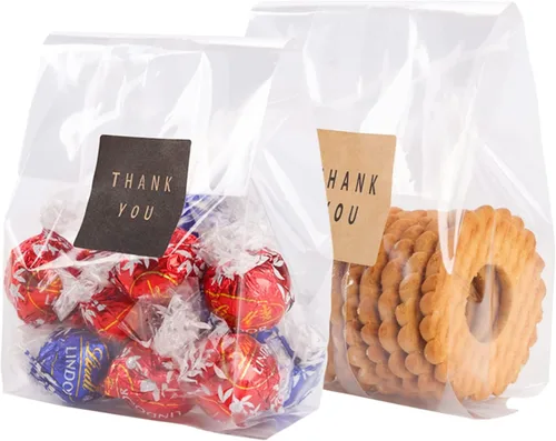 Bolsas de celofán, bolsas de galletas para embalaje, bolsa de regalo transparente con calcomanías para galletas, dulces, chocolates (transparente, 9