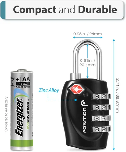 Miniatura 6 de Fosmon TSA Accepted Luggage Locks, 4 Pack, Resettable Multi-Use 4 Digit Combination Padlock, Zinc Alloy Shackle, Ideal for Travel Bag, Suitcase