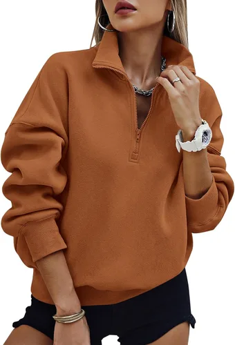 Miniatura 20 de PRETTYGARDEN Sudaderas de gran tamaño con media cremallera para mujer, sudaderas con capucha de forro polar 2025 de manga larga a la moda, tops