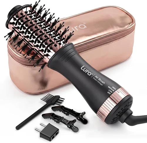 Cepillo secador de pelo automático de doble voltaje con enchufe europeo, mini cepillo secador de pelo de viaje para mujeres, portátil, ligero, de un