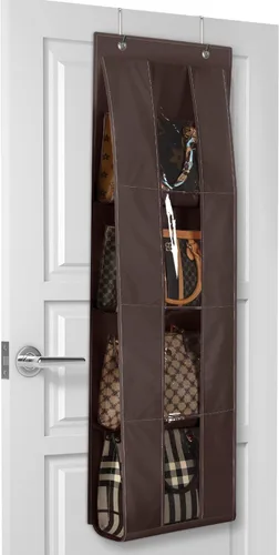Lirex Organizador de bolso para colgar sobre la puerta, con 4 bolsillos transparentes plegables, para bolsos, bufandas, ropa y leggings, organizador