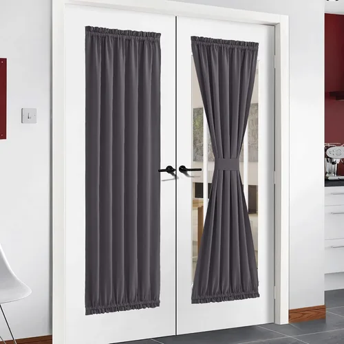 Miniatura 42 de NICETOWN Cortinas opacas unicolor con aislamiento térmico para puerta francesa, granja, oscurecimiento de habitación, puertas y ventanas de Marrón