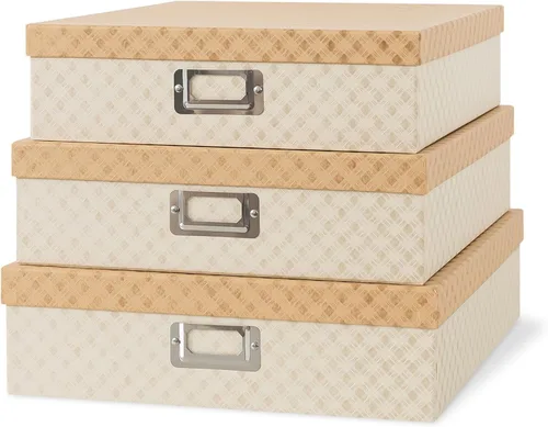 Miniatura 9 de Soul & Lane Cajas de almacenamiento decorativas en blanco y negro con tapas para organizar, juego de 3 cajas de almacenamiento jumbo para álbumes