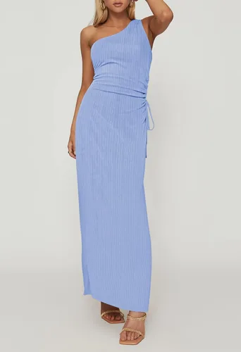 Miniatura 4 de AOHITE Vestido largo sexy de un hombro sin mangas con abertura lateral para mujer