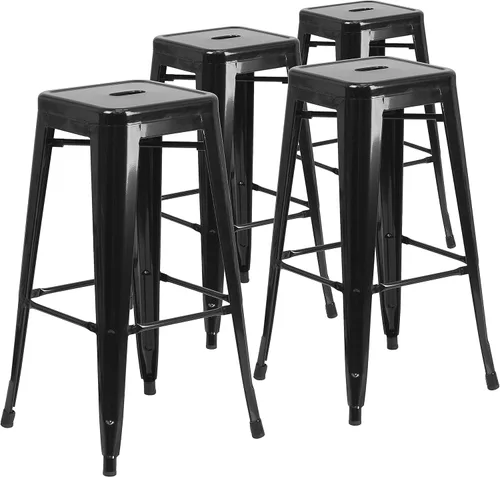 Miniatura 28 de Flash Furniture Lily - Juego de 4 taburetes de bar de metal rojo sin respaldo de 30 pulgadas de alto grado comercial para interiores y exteriores