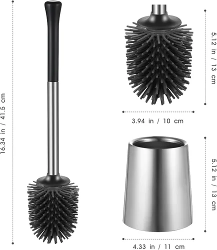 Miniatura 8 de HAMITOR Juego de 2 cepillos para inodoro: 2 unidades de silicona de acero inoxidable para limpieza profunda de inodoro para baño - Accesorios