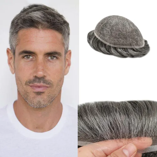 Miniatura 104 de PUNRU HAIR Completo Swiss Lace Toupee para hombres Sistema de cabello humano real Sistema de reemplazo de cabello humano para hombre Toupee