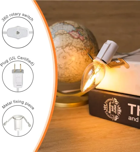 Miniatura 4 de 4 Cables de Accesorios con 4 Bombillas de Luz LED Cable Blanco de 6 Pies con Interruptor de Encendido/Apagado Enchufes E12 Bombillas LED Candelabra