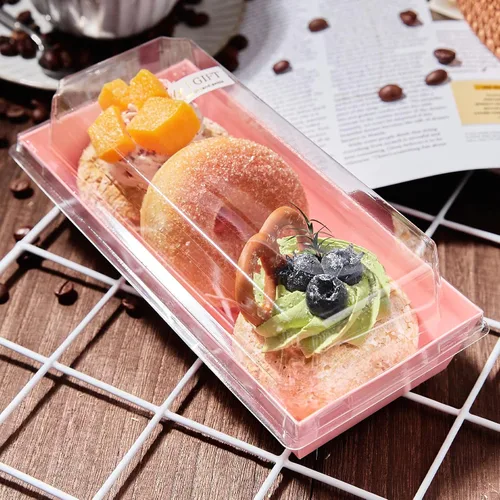 Miniatura 5 de Ocmoiy Cajas de charcutería con tapas transparentes, paquete de 50 cajas de panadería rosadas, cajas de galletas, cajas pequeñas de golosinas